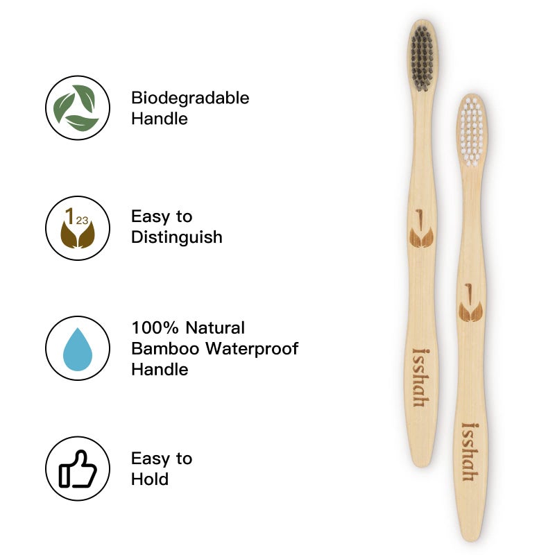 Isshah Biodegradable Eco-Friendly Natural Bamboo Charcoal Toothbrushes, FSC Certified and PETA Approved - 12 Count - Image 2